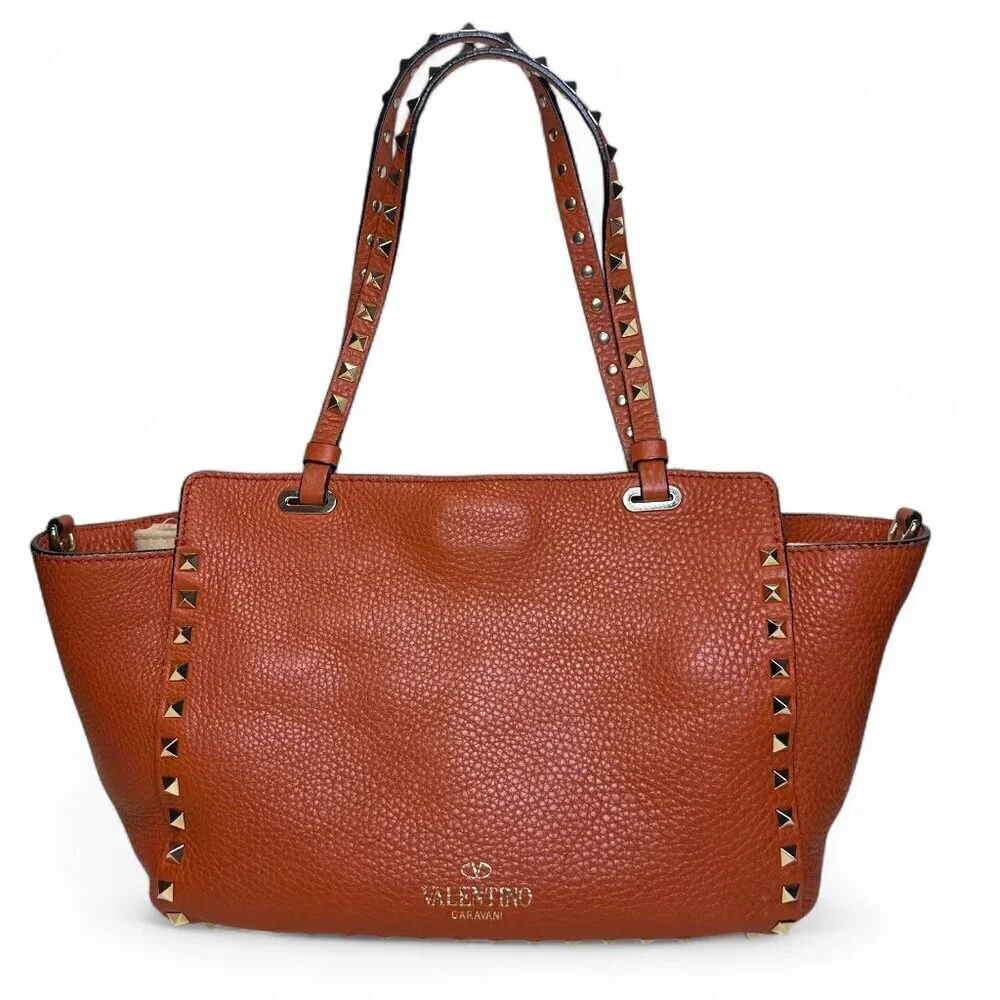 VALENTINO GARAVANI Soft Orange Leather Rockstud Tote Small, Great Condition